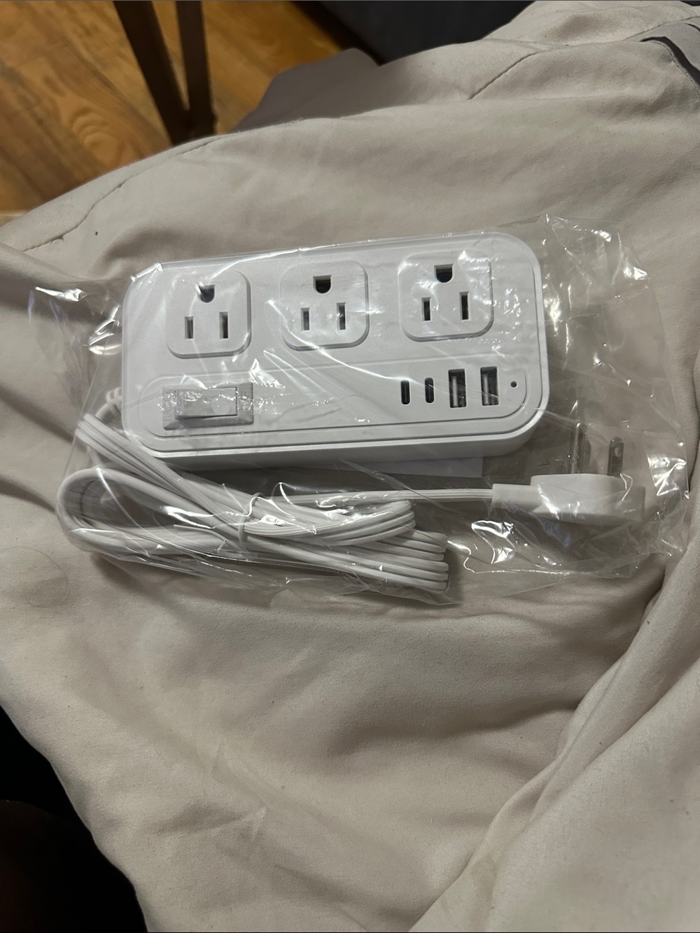 White 3-Outlet Power Strip with USB Ports